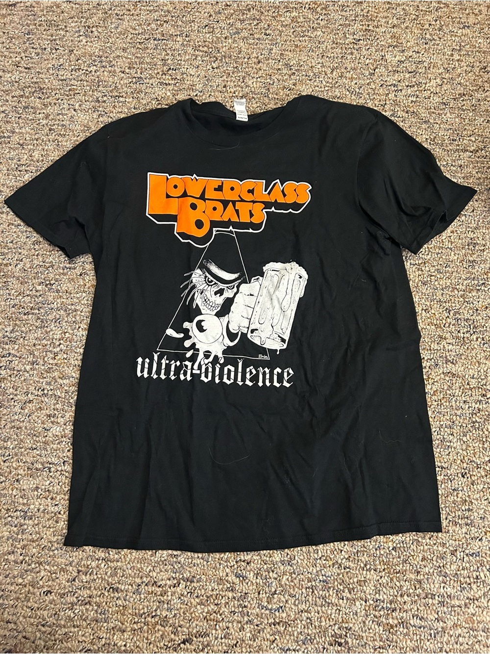 Black "Lowerclass Brats Ultraviolet" Graphic Tee with Orange Logo